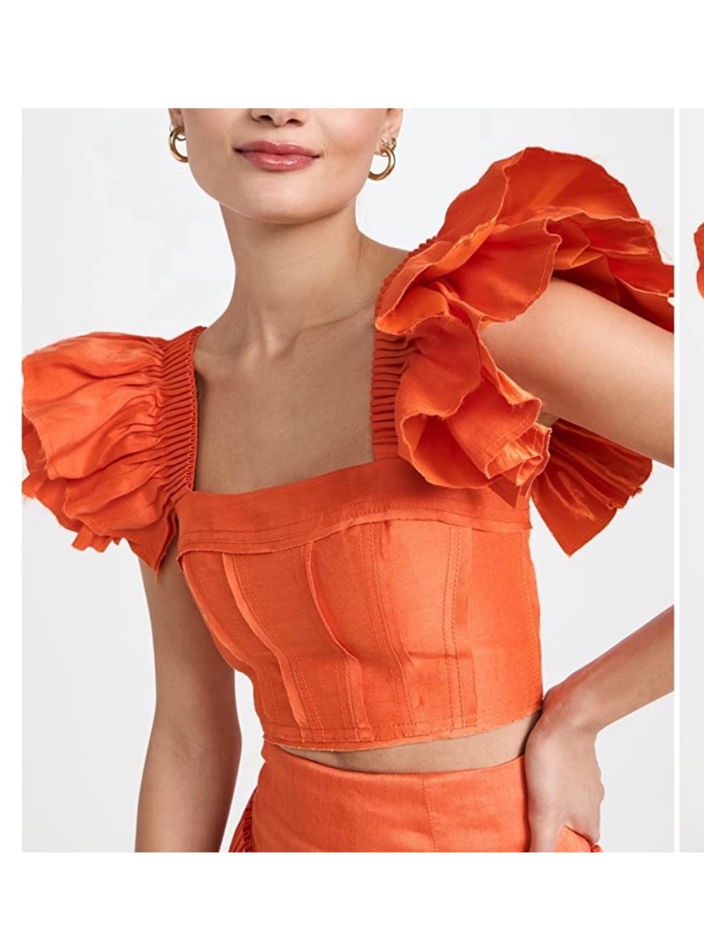 Aje Orange Ruffle-Sleeve Crop Top